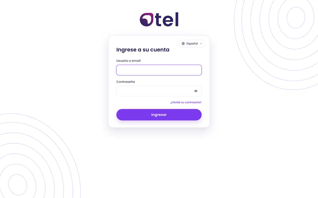 Pantalla de ingreso al panel de Otel