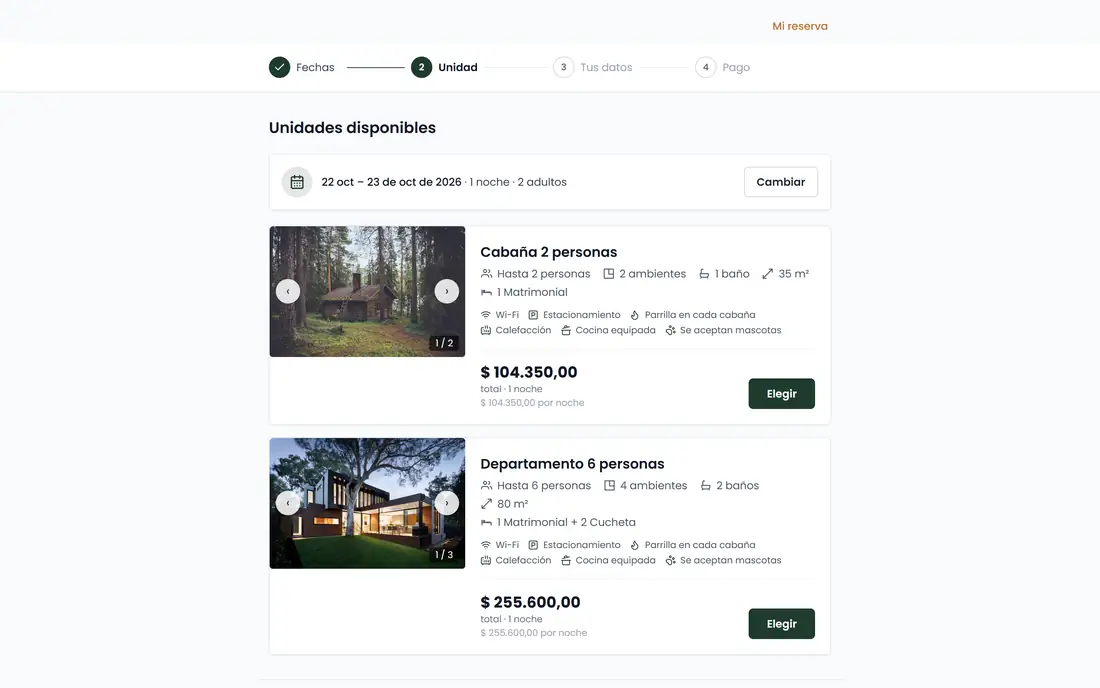 Resultados de unidades disponibles