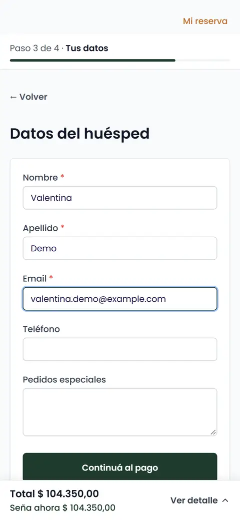 Formulario de datos en el celular