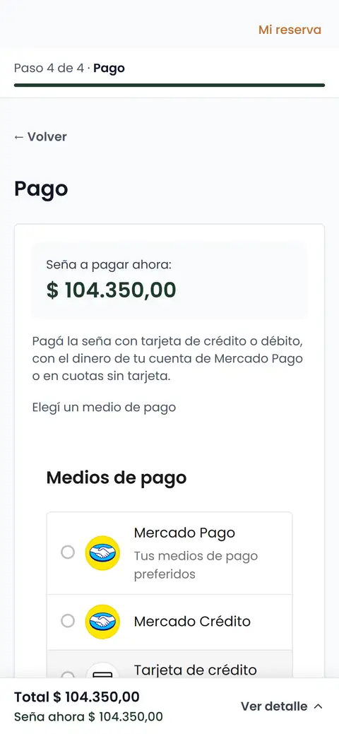 Pantalla de pago en el celular